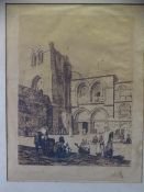 TRISTRAM ELLIS antique prints - historical scene of figures with crosses in Church, signed in
