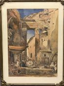 19TH CENTURY WATERCOLOUR STUDY of an Italian Fish Market set amongst Corinthian Column ruins, 57 x