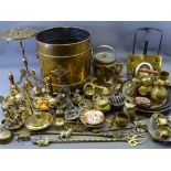 BRASS COAL BUCKET, FIRE IRONS, stands and a large quantity of ornamental and similar