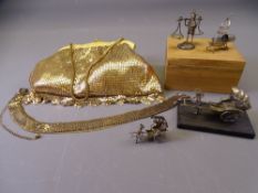 EASTERN WHITE METAL FIGURINES and a small sailing boat on stand along with a gilt lady's cocktail