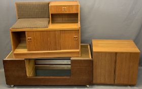 STYLISH MID-CENTURY MIXED WOODS COFFEE TABLE and two further mid-century items including a teak