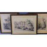 THREE MID 19TH CENTURY PENCIL DRAWINGS - Gothic landscapes with figures