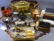 BOOKS - vintage Welsh, brass candlesticks, stand, pewter ware and vintage linen ETC