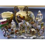 CONTINENTAL FIGURINES, a good assortment, large Staffordshire twin-handled vase, 50cms tall, other