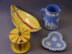 GOEBEL HONEY POT and a similar patterned dish and two items of Wedgwood Jasperware
