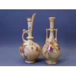 ROYAL WORCESTER BLUSH FLORAL CHINA - a twin-handled vase with narrow neck, No 942, 17cms H and a