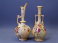 ROYAL WORCESTER BLUSH FLORAL CHINA - a twin-handled vase with narrow neck, No 942, 17cms H and a