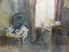 KEITH ANDREW coloured limited edition print 44/850 - interior scene Victorian chair by a window,