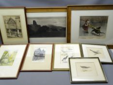 ANTIQUE & LATER FRAMED ETCHINGS & PRINTS to include FRANK LEWIS EMANUEL titled 'Corfe Castle',