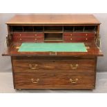 CIRCA 1850 MAHOGANY SECRETAIRE CHEST, the top drawer front inlaid with walnut and boxwood panels