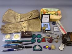 MOTORING INTEREST - a pair of leather gloves also collectables, vintage pens, coins, badges, Girl