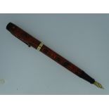 VINTAGE ONOTO 'THE PEN' No 6164 FOUNTAIN PEN - (1930s-40s) Red Ripple De La Rue with gold plated