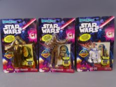 STAR WARS BEND-EMS, bubble packed figures, 1993 with Topps collector's cards, Chewbacca, R2-D2,