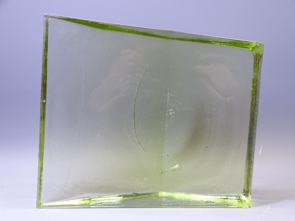 LARGE GREEN GLASS BLOCK SCULPTURE, a smaller clear glass block and a Murano Mosaic plate - Image 2 of 4