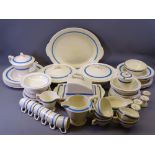 GRINDLEY MID-CENTURY DINNERWARE, cream and coloured with blue stripe, approx 52 pieces