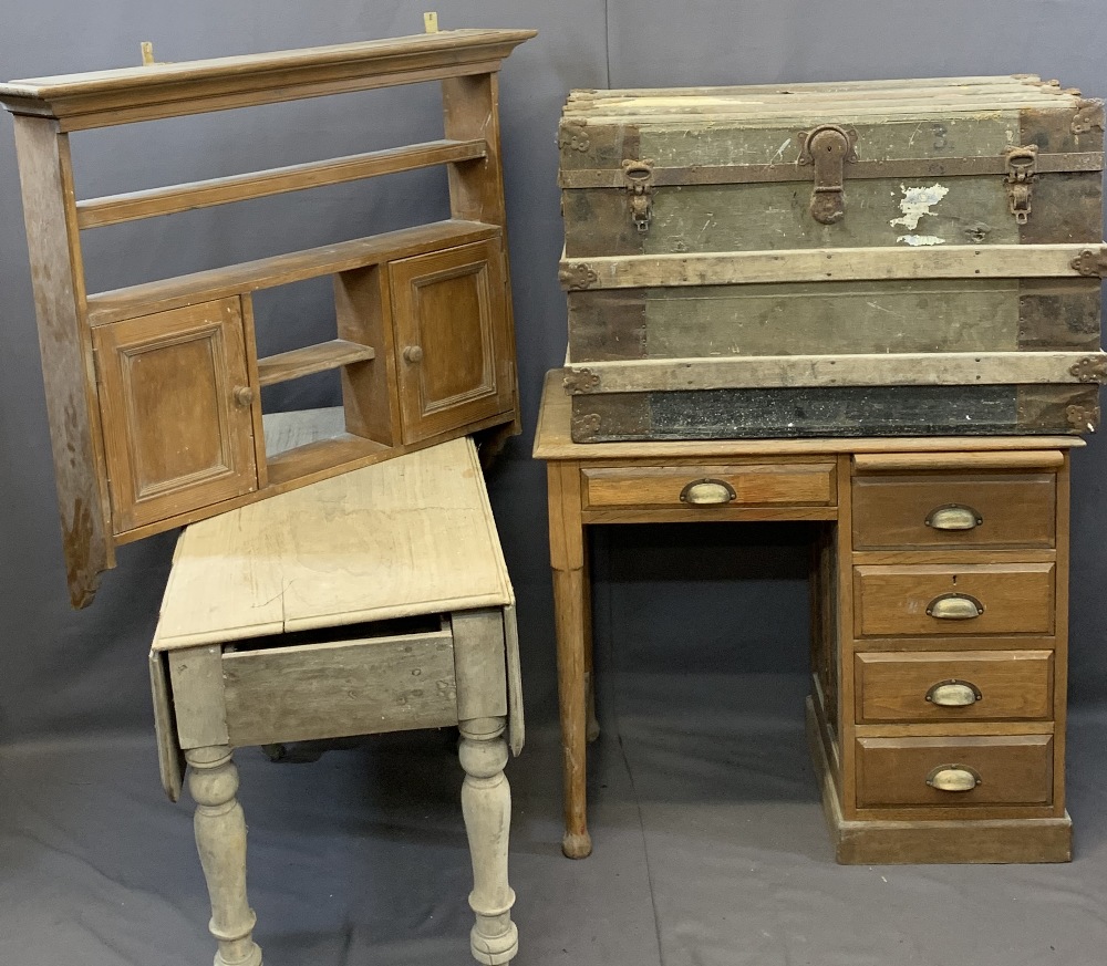 VINTAGE FURNITURE GROUP, 4 items to include a neat oak desk on twin-end supports and single drawer