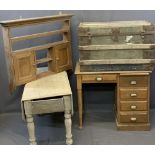 VINTAGE FURNITURE GROUP, 4 items to include a neat oak desk on twin-end supports and single drawer
