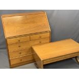 NATHAN MID-OAK FALL FRONT BUREAU and similar unbranded twin-flap coffee table, 104cms H, 92cms W,