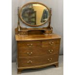 CIRCA 1900 MIRRORED BOW FRONTED DRESSING CHEST of two short over two long drawers and twin drawers