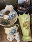 VICTORIAN WASH BASIN & JUG SET, slop pail, porcelain umbrella stand with sticks