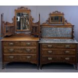 CIRCA 1900 TWO PIECE BEDROOM SUITE comprising triple mirrored and cabinet top dressing chest of