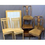VINTAGE & LATER FURNITURE PARCEL, 6 pieces to include a lightwood tile top kitchen table and two