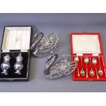 SMALL SILVER TABLEWARE to include a cased pair of salt and pepper pots, Birmingham 1962, maker