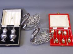 SMALL SILVER TABLEWARE to include a cased pair of salt and pepper pots, Birmingham 1962, maker