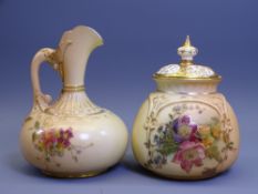 ROYAL WORCESTER BLUSH FLORAL CHINA - a squat narrow necked jug, No 1136, 12cms H and a pot pourri