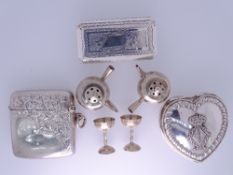 SMALL SILVER to include miniature cabinet items and three various boxes, the miniatures as two