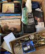 MISCELLANEOUS PARCEL including household items, a Garmin, LP records, brass and EPNS ETC