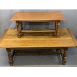 GOOD REPRODUCTION OAK LARGE COFFEE TABLE and one other, 52.5cms H, 153cms L, 75.5cms W and 42cms