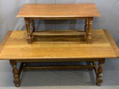 GOOD REPRODUCTION OAK LARGE COFFEE TABLE and one other, 52.5cms H, 153cms L, 75.5cms W and 42cms