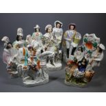 STAFFORDSHIRE POTTERY FLATBACK FIGURINES GROUP (8) to include fish man and fish wife, a pair,