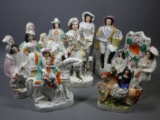 STAFFORDSHIRE POTTERY FLATBACK FIGURINES GROUP (8) to include fish man and fish wife, a pair,