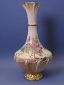 ROYAL WORCESTER BLUSH FLORAL CHINA - A tall narrow necked vase on a circular base with fluted