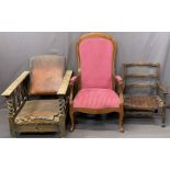 VINTAGE & LATER ARMCHAIRS (3) including an oak barley twist example with adjustable back (for
