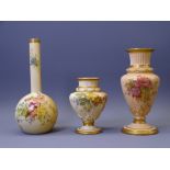 ROYAL WORCESTER BLUSH FLORAL CHINA - three pieces, a narrow necked onion shaped vase No 1215,