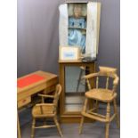 CHILD'S DESK, Windsor type armchair, highchair with curved spindle back, Danbury Mint collector's