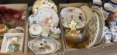 MARY GREGORY STYLE & CRANBERRY GLASSWARE, creamware dish, Yardley group figure, Portmeirion and an