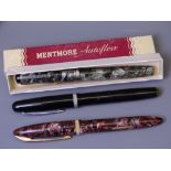 MENTMORE - Vintage (1940s) Grey Marble Mentmore Auto-Flow fountain pen with gold plated trim and
