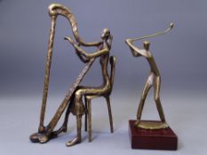 THE BRONZART CASTING COMPANY BOXED MODELS - 'The Harpist', 25cms H and 'The First T Golfer' on a