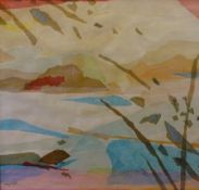 MERYL WATTS watercolour - abstract landscape 'The Mawddach Estuary and mountains beyond, signed,