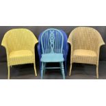 LLOYD LOOM LUSTY WICKER ARMCHAIRS (2) and two others, 78cms H, 64cms W, 43cms seat depths the