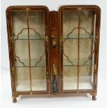 1930s TURNIDGE WALNUT & CHINOISERIE DECORATED DISPLAY CABINET, 105 x 31 x 117cms