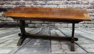 17TH CENTURY-STYLE OAK REFECTORY TABLE, boarded and cleated top raised on pierced baluster trestle