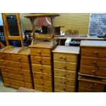 ASSORTED MODERN PINE BEDROOM FURNITURE comprising five various chests of drawers, cheval mirror