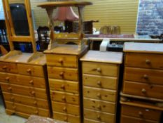 ASSORTED MODERN PINE BEDROOM FURNITURE comprising five various chests of drawers, cheval mirror