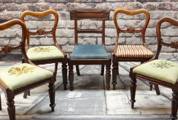 SET OF FOUR EARLY VICTORIAN DINING CHAIRS & A REGENCY DINING CHAIR, all with gadrooned legs, moulded