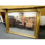 LARGE REPRODUCTION GILT OVERMANTEL MIRROR, 114 x 172cms